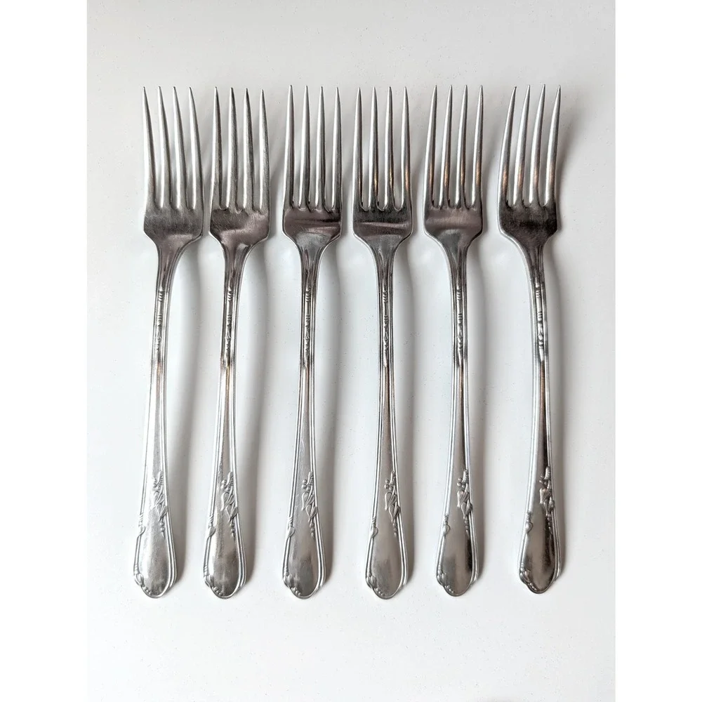 6 Wm. A. Rogers Oneida Meadowbrook Silverplate Dinner Forks A1 Plus 7.5